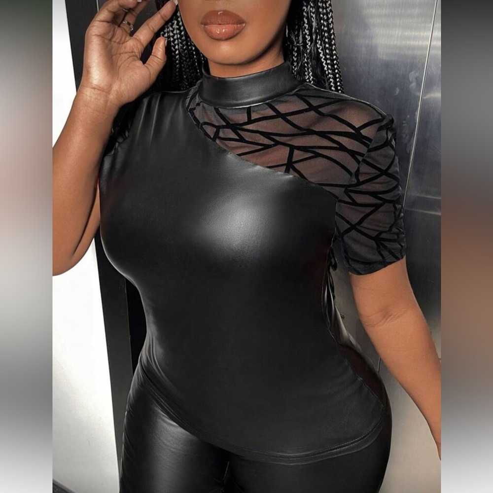 Elegant Black Women's Top with Mesh Detail